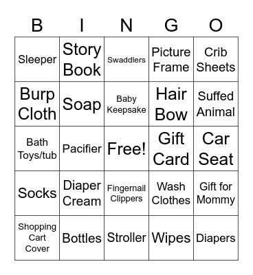 Baby Shower Bingo Card