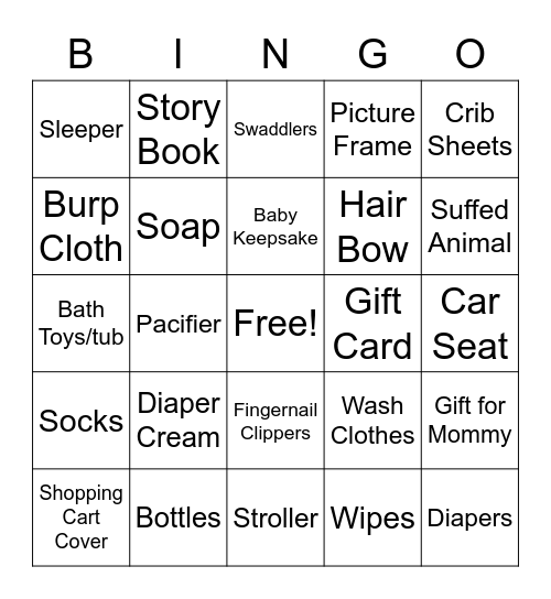 Baby Shower Bingo Card