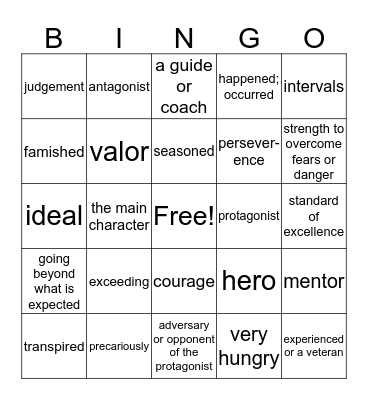 Vocabulary Bingo Card