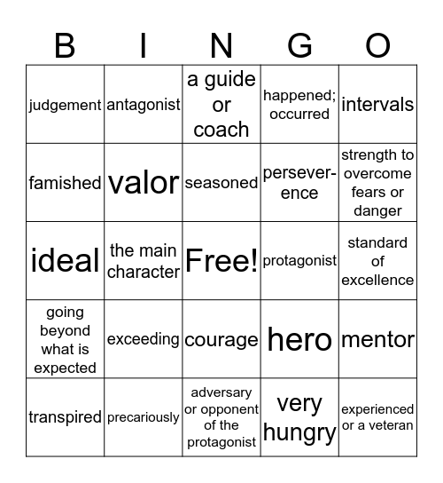 Vocabulary Bingo Card