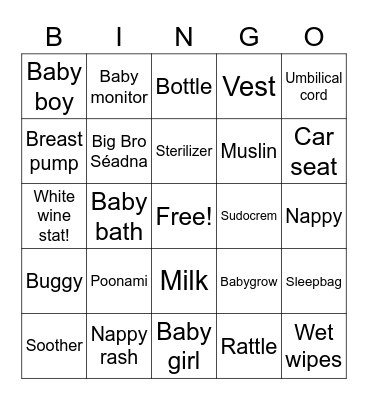 Lisa's Baby Shower Bingo Card