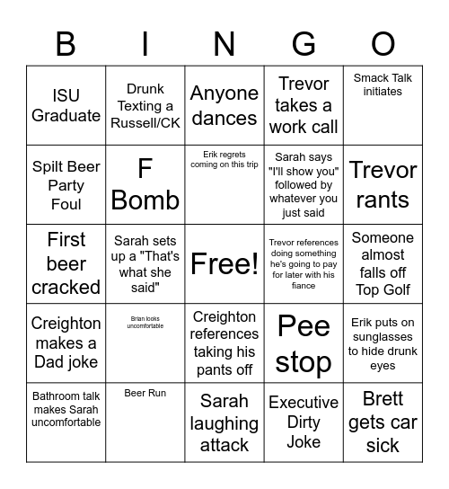 Road Trip Bingo Card