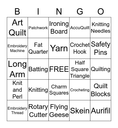 QUILTERS AND NEEDLE ARTISTS Bingo Card