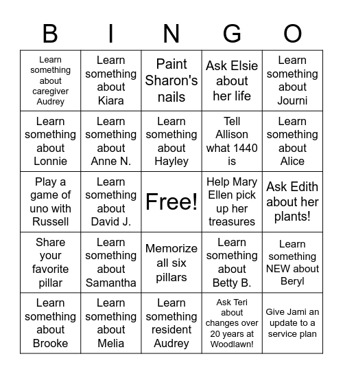 Share a Smile Week Bingo Card