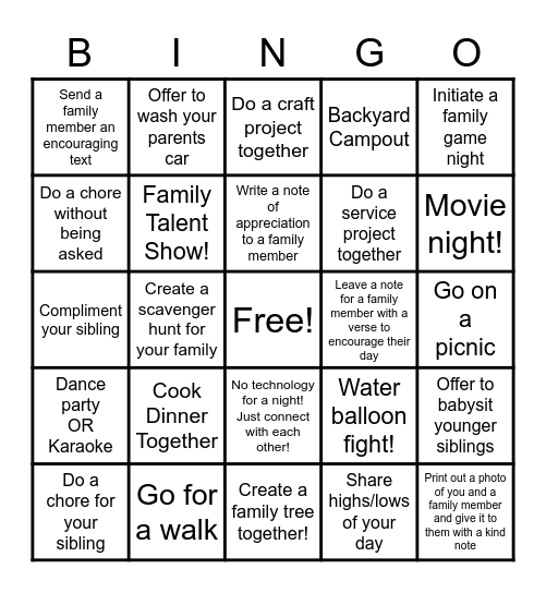 FAMILY BINGO Card