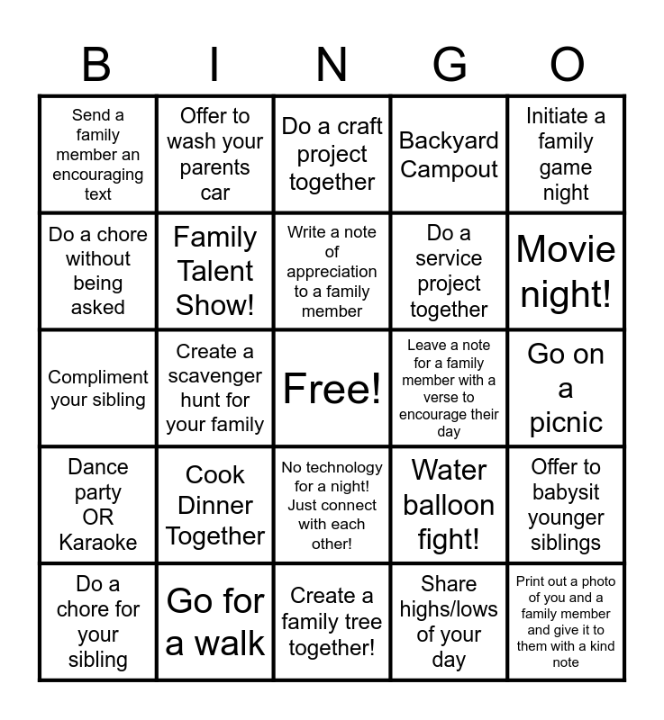 FAMILY BINGO Card