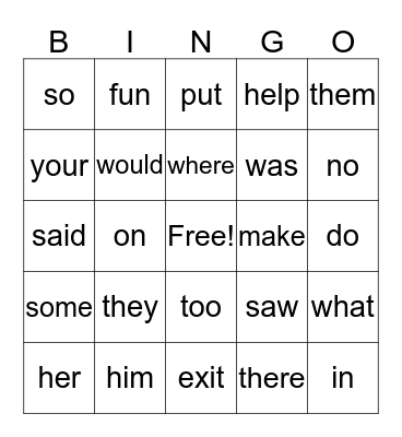 dolch word list 9/15 Bingo Card