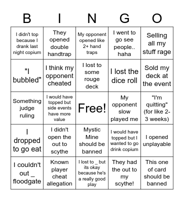 YGO Nationals 2022 Baby Rage Bingo Card