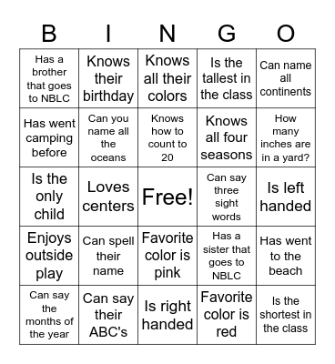 Sight words Bingo Card