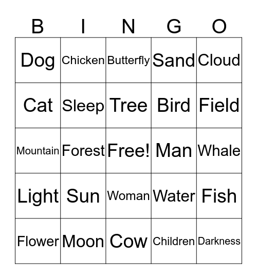 7 Days of Creation Bingo Card