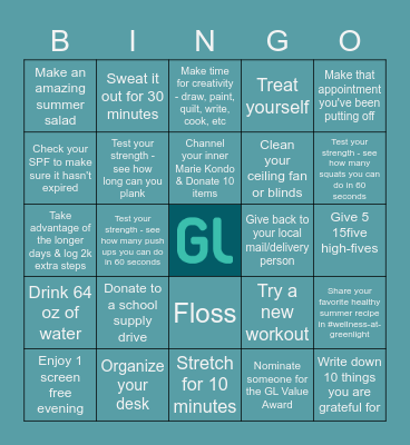 End of Summer Wellness Bingo Card