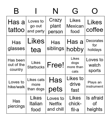 Get To Know You Bingo Card