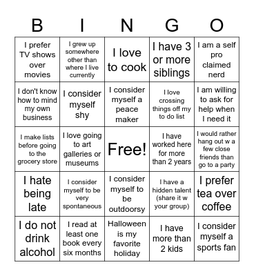 Get to Know You Bingo Card