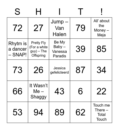 SWINGO Bingo Card
