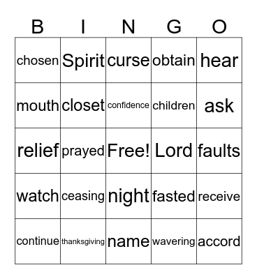 PRAYER BINGO Card