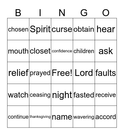 PRAYER BINGO Card