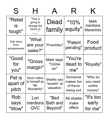 Shark Tank Bingo Card