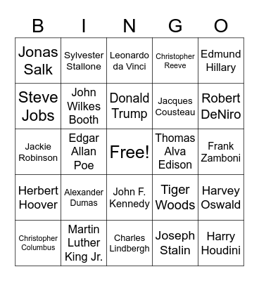 Famous Men Bingo Card