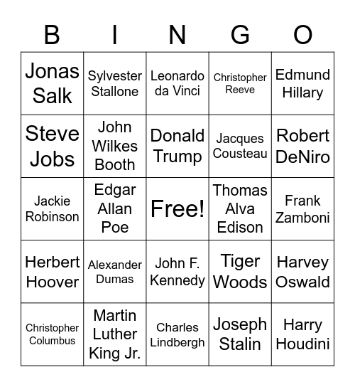 Famous Men Bingo Card