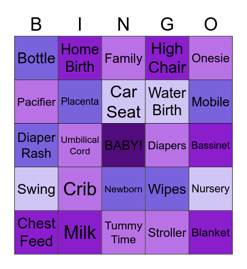 Welcome Baby! Bingo Card