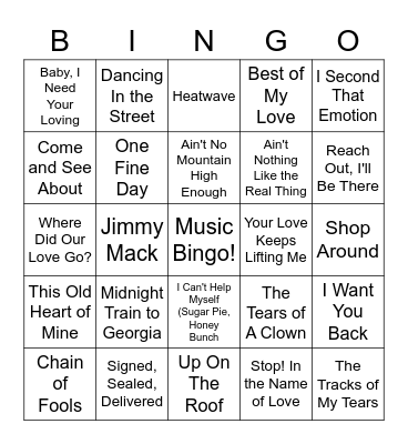 Motown Bingo Card