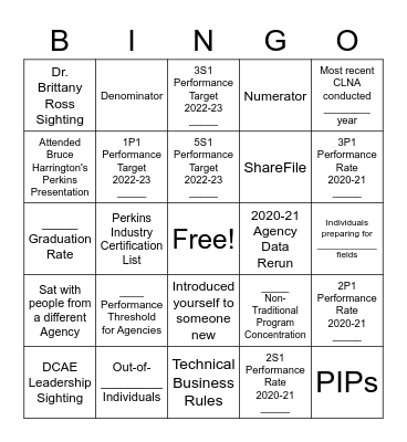 Perkins Bingo Card