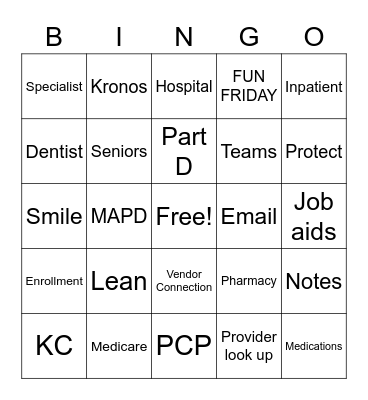 Training Bingo Card