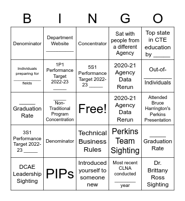 Perkins Bingo Card