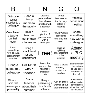 Administrator First Week Bingo Card