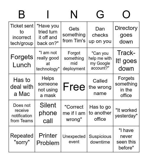 HelpDesk Bingo Card