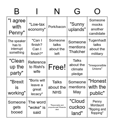 tory debate bingo Card