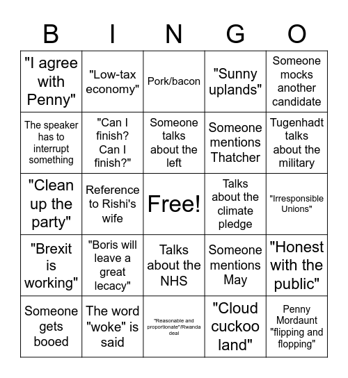 tory debate bingo Card