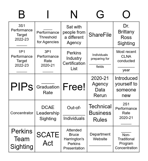 Perkins Bingo Card