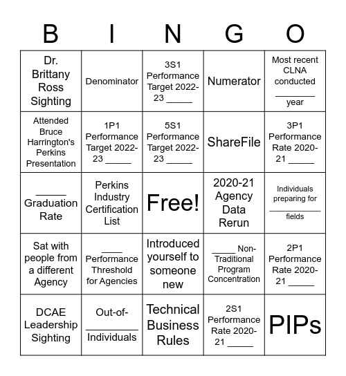 Perkins Bingo Card