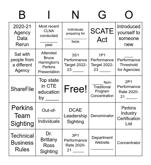 Perkins Bingo Card