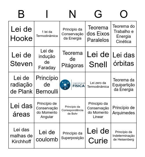 Bingo da Física Bingo Card