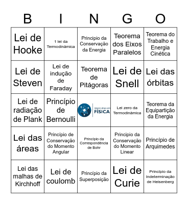 Bingo da Física Bingo Card