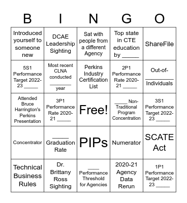 Perkins Bingo Card