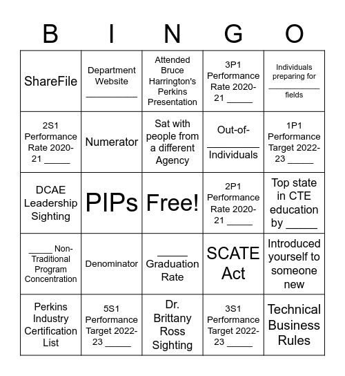 Perkins Bingo Card