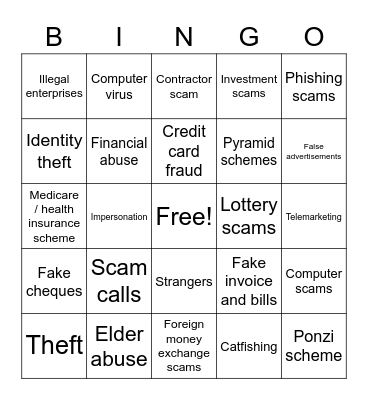 Senior Safety Bingo Card