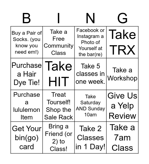 the body bar(re) bin(go) Bingo Card