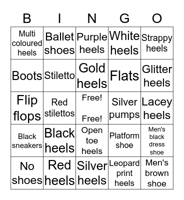 Sexy Heels Bingo Card