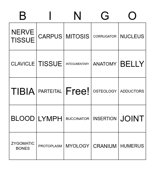 GENERAL ANATOMY AND PHYSIOLOGY Bingo Card