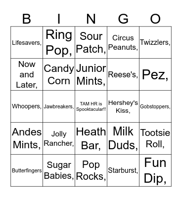 Halloween Candy Bingo Card