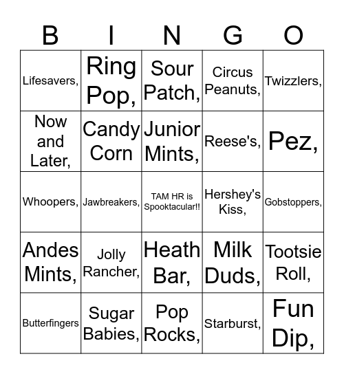 Halloween Candy Bingo Card