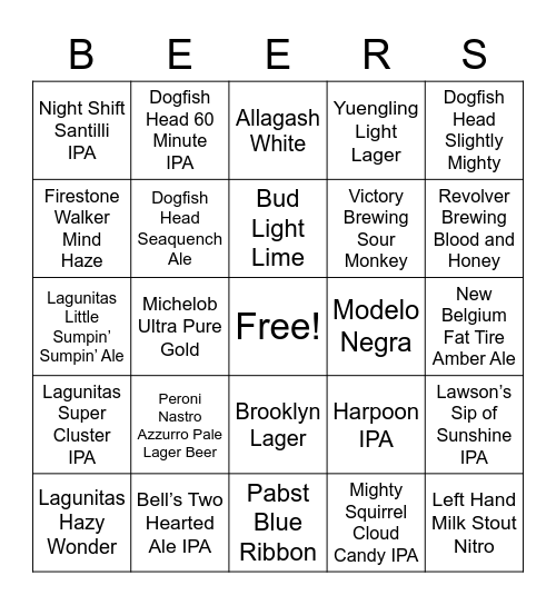 Summer Friday Beer Bingo Card