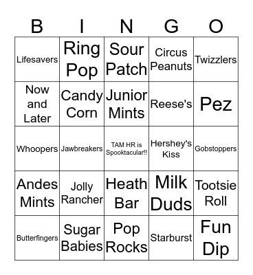 Halloween Candy Bingo Card