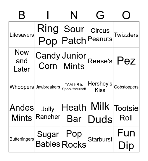 Halloween Candy Bingo Card