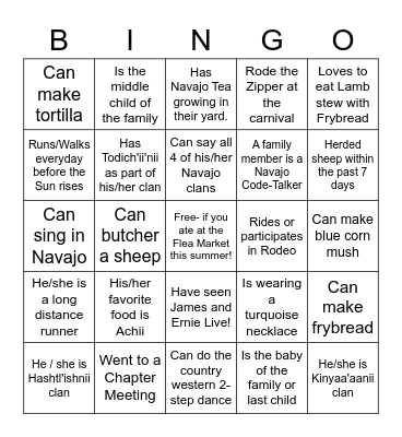 DINE Bingo Card