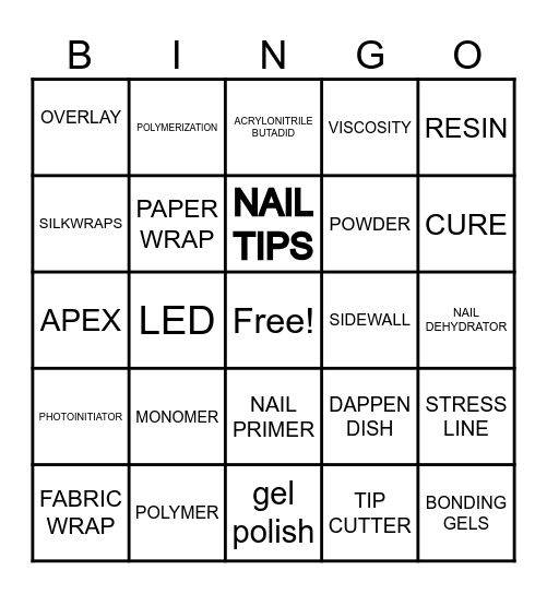 Milady Nail Chapter Bingo Card